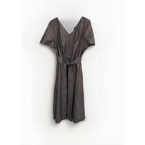 Lane Bryant Dress Womens 14 Fit & Flare Belted Flutter Sleeve Black Metallic NWT